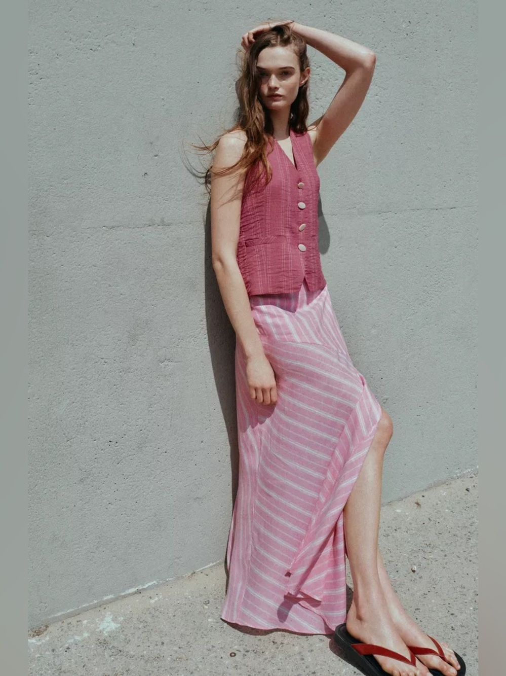 ZARA STRIPED LINEN MIDI SKIRT - Picture 4 of 11